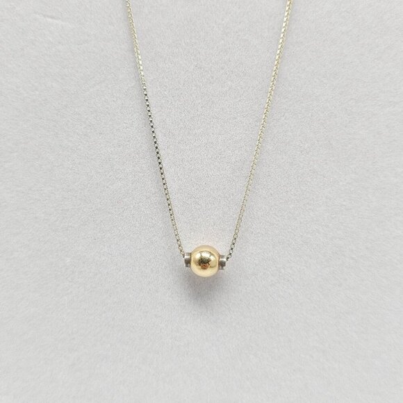 Sterling Silver Chain Necklace With Gold Ball Pendant Minimalist Vintage - Picture 3 of 12
